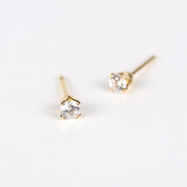 Gold studs, small earrings, 3mm studs, simple earrings, cubic zirconia studs, gold filled studs, dainty earrings, everyday earrings