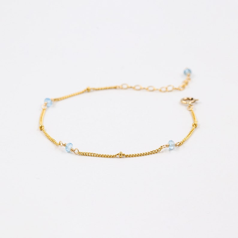 Blue topaz bracelet, gold bracelet, dainty bracelet, birthstone jewelry, silver bracelet, natural stones, elegant bracelet, women jewelry image 2