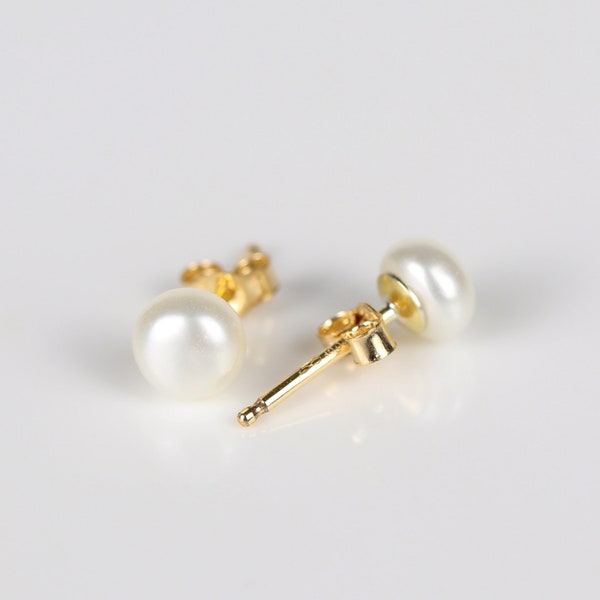Gold stud earrings, freshwater pearl studs, genuine pearl earrings, bridal earrings, minimalist studs, 4-5mm earrings, white pearl studs