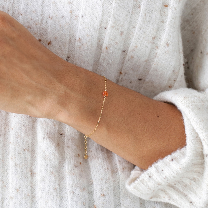 Carnelian bracelet, gold filled or silver, minimalist jewelry, natural stone, carnelian jewelry, gold bracelet, sterling silver, crystal image 1