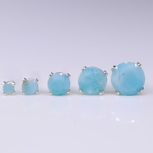 Orecchini Larimar, pietra naturale, argento massiccio, borchie semplici, orecchini piccoli, orecchini semplici, gioielli in oro, orecchini boho
