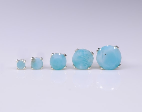 Boucles d'oreilles larimar, pierre naturelle, argent massif, puces simples, petites boucles, boucles simples, bijou or, boucles bohème