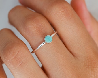 Larimar ring, zilveren ring, delicate ring, damesring, massief zilver, natuursteen, trouwring, verlovingsring, 14k goud gevuld