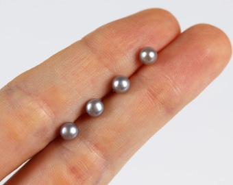 Grey pearl earrings, small pearl studs, silver earrings, real pearl studs, 4-5mm earrings, everyday earrings, freshwater pearl