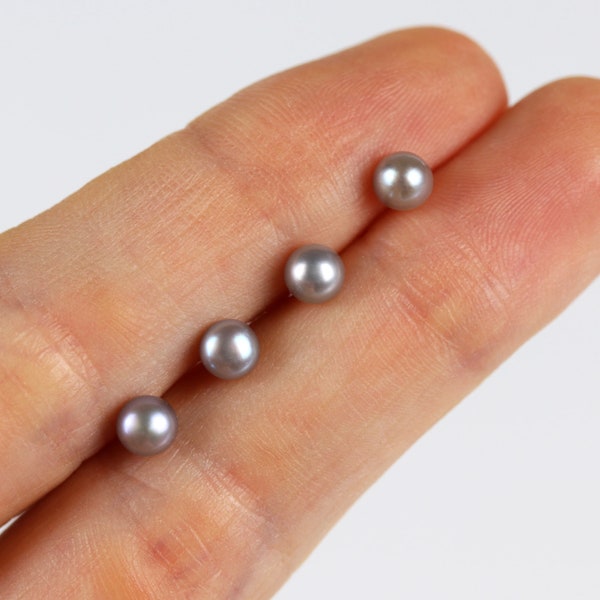 Grey pearl earrings, small pearl studs, silver earrings, real pearl studs, 4-5mm earrings, everyday earrings, freshwater pearl