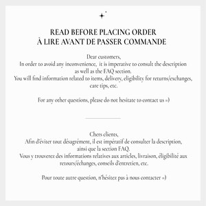 May include: Read before placing order. &Agrave; lire avant de passer commande.  A text-based image with instructions for customers to read before placing an order.