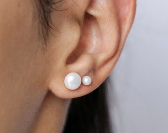 Pearl and Gold Earrings, Cultured Pearl Studs, Real Pearl Earrings