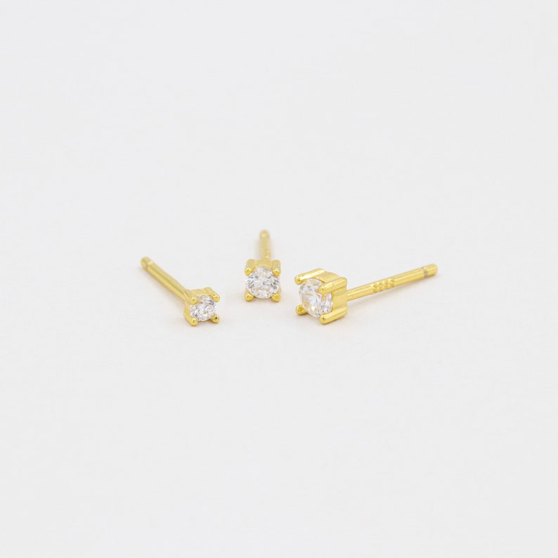 Minimalist studs, dainty earrings, simple earrings, sterling silver, tiny studs, small earrings, gold studs, everyday earring, 2mm 2.5mm 3mm image 4