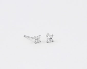 Sterling silver earrings, elegant earrings, flower studs, cubic zirconia, minimalist earrings, tiny studs, silver jewelry, women earrings