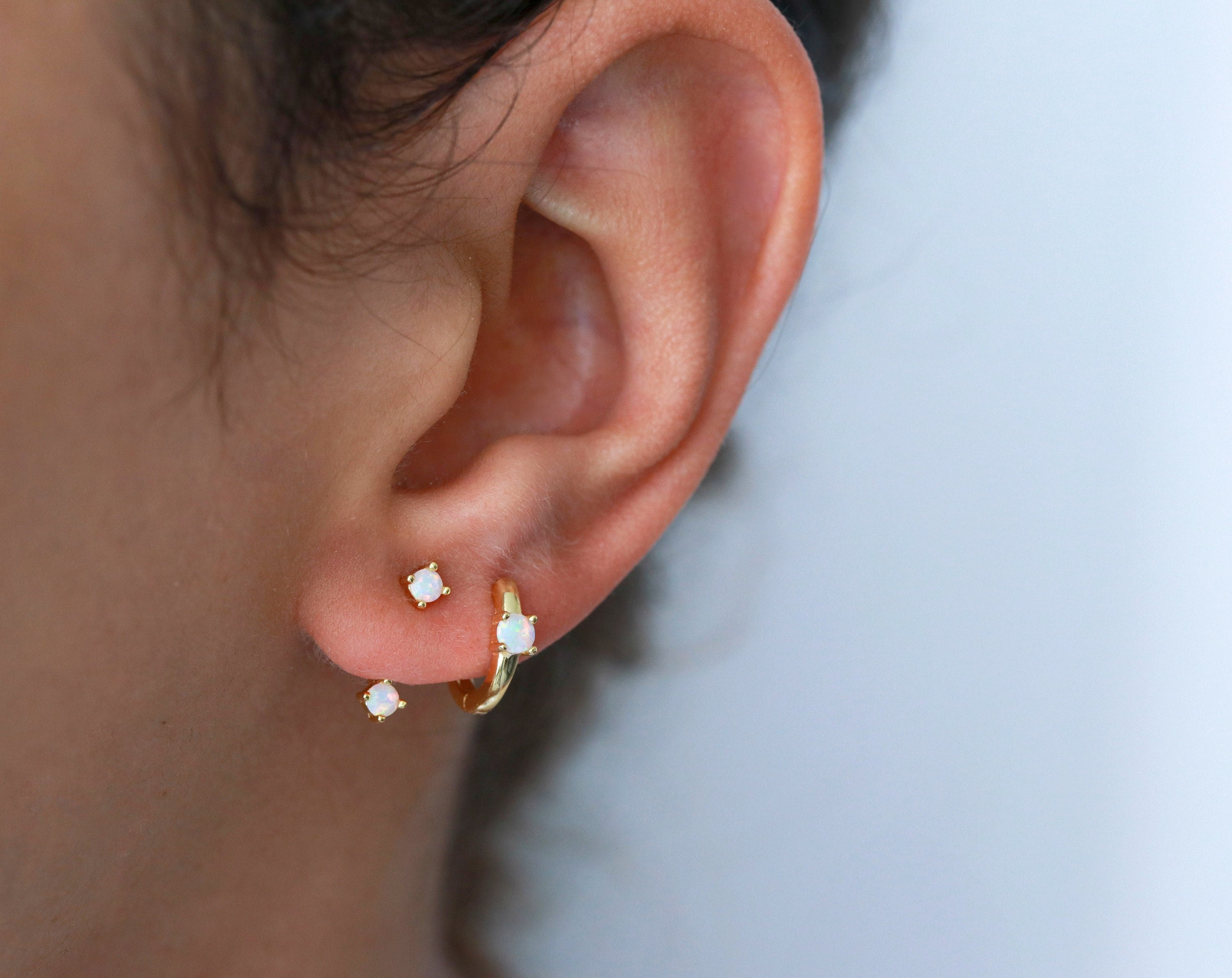 Earrings set, dainty earrings, sterling silver, boho jewelry, opal earrings, gold hoops, bridal earrings, double earrings, small hoops