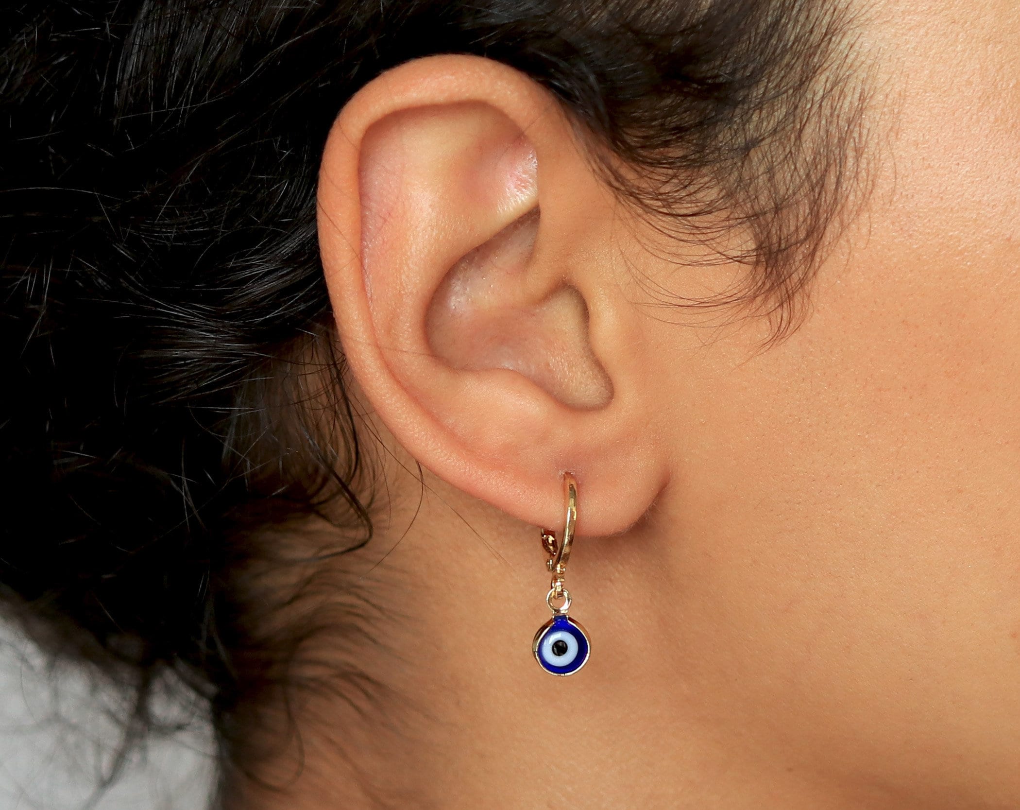 Boucles D'oreilles Levier Hamsa Argent Sterling & Cristal - Bleu, Neuves