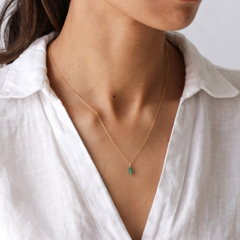 Emerald necklace, small necklace, minimalist necklace, dainty necklace, 14k gold filled, women necklace, elegant necklace, silver jewelry image 1