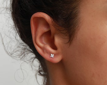 Flower stud earrings, sterling silver studs, star earrings, dainty earrings, minimalist earrings, tiny studs, silver earrings, boho earrings