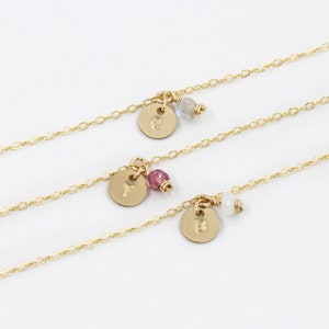 Pulsera personalizada, piedra natural, piedra de nacimiento, oro de 14k lleno, pulsera de amistad, pulsera de letras, pulsera minimalista