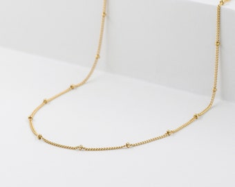 Beaded necklace, minimalist necklace, gold necklace, 14k gold filled, silver necklace, sterling silver, simple chain, layered necklace