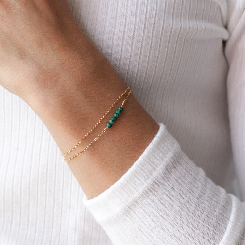 Natural malachite bracelet, elegant bracelet, gold jewelry, malachite jewelry, womens jewelry, stone bracelet, birthstone gift image 2