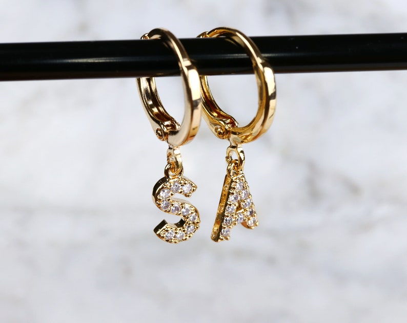 Initial Letter Earrings Custom Earrings Huggie Hoops Gold Etsy