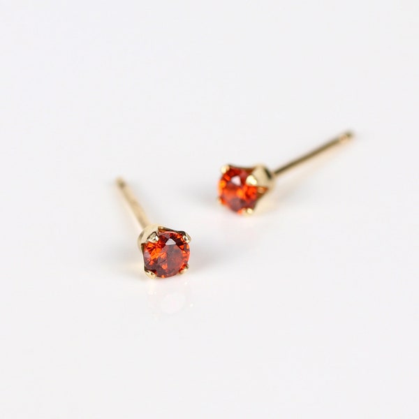 14k gold studs, super tiny studs, 3mm earrings, minimalist earrings, red earrings, gold filled studs, delicate earrings, everyday earrings