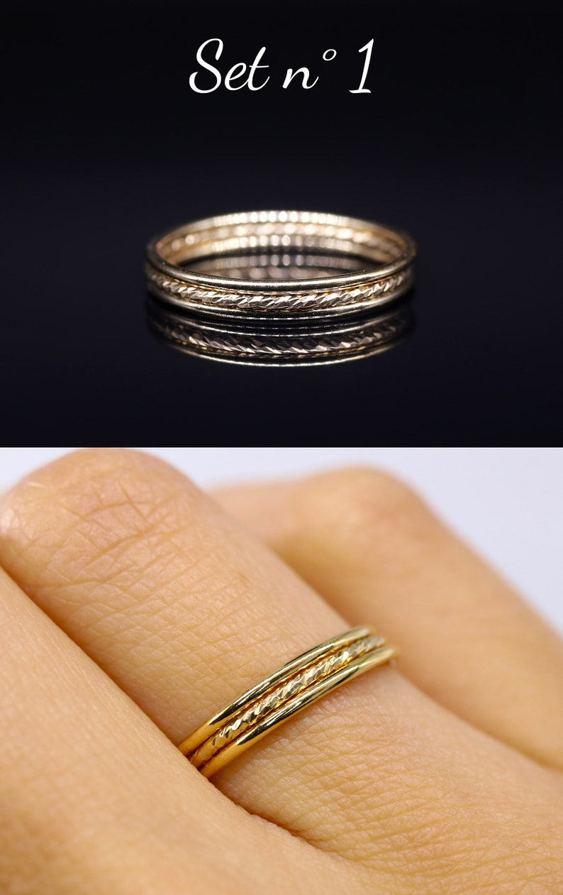 Set 3 gouden ringen, stapelbare ringen, 14k gevuld goud, midi ring, vrouwen ringen, delicate ring, gouden juweel, dunne ring, moderne ring afbeelding 3