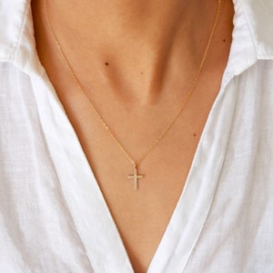 Cross necklace, gold necklace, religious necklace, dainty necklace, women necklace, 14k gold filled, small necklace, gold jewelry image 1