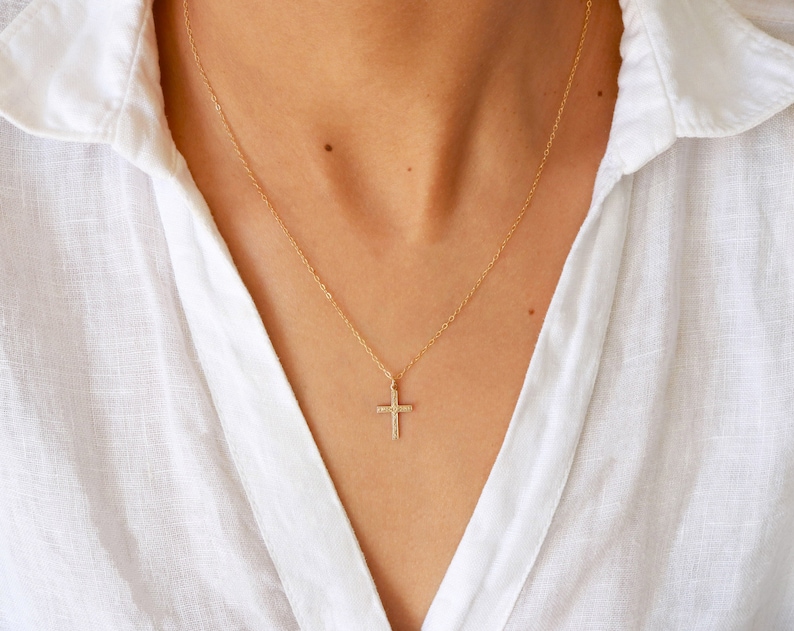 Cross necklace, gold necklace, religious necklace, dainty necklace, women necklace, 14k gold filled, small necklace, gold jewelry image 1