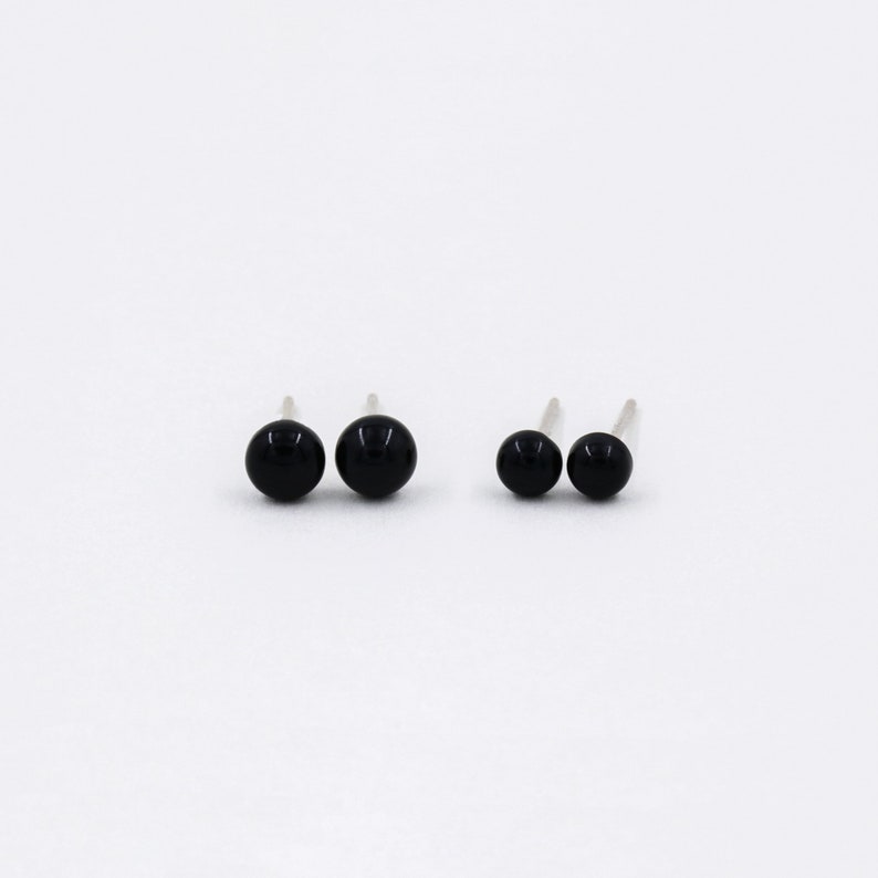 Black onyx earrings, sterling silver studs, everyday earrings, boho earrings, simple studs, black studs, stone earrings, unisex earrings image 2
