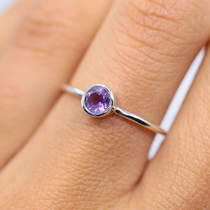 Natural amethyst ring, silver ring, womens ring, amethyst jewelry, simple ring, birthstone ring, thin ring, february ring, s925 ring