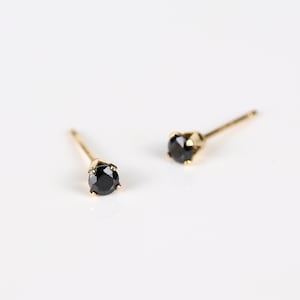 14k gold studs, micro studs, 3mm studs, simple earrings, black earrings, gold filled studs, dainty earrings, everyday earrings, jewelry gift image 1