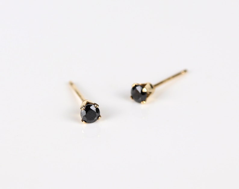 14k gold studs, micro studs, 3mm studs, simple earrings, black earrings, gold filled studs, dainty earrings, everyday earrings, jewelry gift image 1