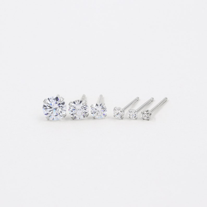 Minimalist stud earrings, sterling silver, small earrings, dainty studs, gold earrings, diamond earrings, 3-7mm studs, cubic zirconia image 4