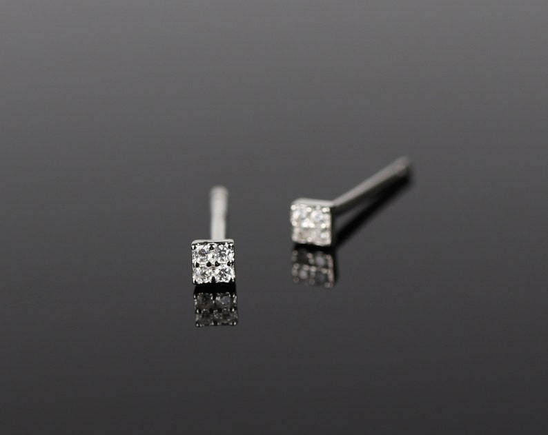 Tiny stud earrings, square earrings, sterling silver studs, minimalist earrings, boho earrings, geometric earrings, bohemian jewelry image 3