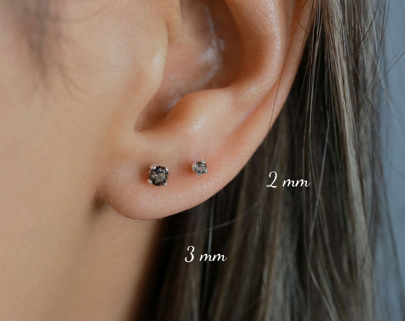 Natural quartz earrings, smoky quartz jewelry, sterling silver, tiny earrings, 2-3mm earrings, minimalist jewelry, simple earring, boho stud image 3