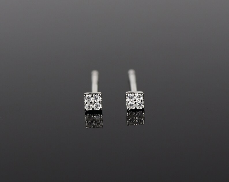 Tiny stud earrings, square earrings, sterling silver studs, minimalist earrings, boho earrings, geometric earrings, bohemian jewelry image 4