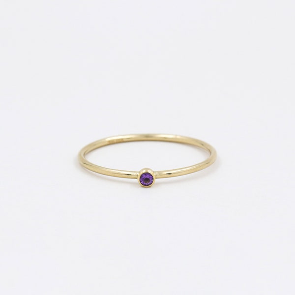 Natürlicher Amethyst-Ring, feiner Goldring, Steinring, 14 Karat Gold gefüllt, Februar-Ring, Amethyst-Schmuck, minimalistischer Ring, Geburtsstein