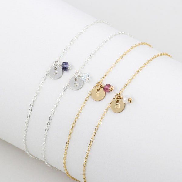 Friendship bracelet, natural stone, birthstone jewelry, 14k gold filled, dainty bracelet, letter bracelet, silver jewelry, name bracelet