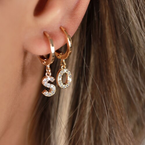 Initial Hoops Gold Huggie Earrings 