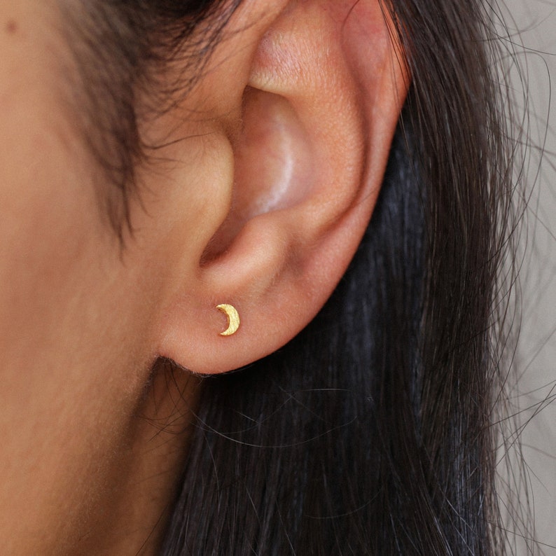 Moon studs, minimalist earrings, small studs, gold earrings, sterling silver, celestial studs, women jewelry, simple earring, silver jewelry image 1