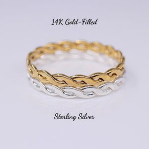 Gouden ring, ringset, vrouwenring, 14k gevuld goud, gevlochten ring, gouden band, vrouwengeschenk, massief zilver, cadeau voor haar, zilveren juweel afbeelding 6