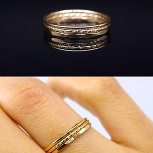 Set 3 gouden ringen, stapelbare ringen, 14k gevuld goud, midi ring, vrouwen ringen, delicate ring, gouden juweel, dunne ring, moderne ring afbeelding 6