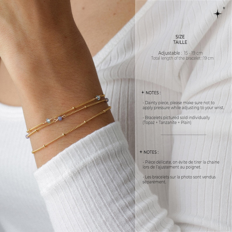 Pulsera de cuarzo rosa, pulsera de oro, pulsera minimalista, piedra de nacimiento, pulsera de plata, piedra natural, pulsera elegante, joyería de mujer imagen 7