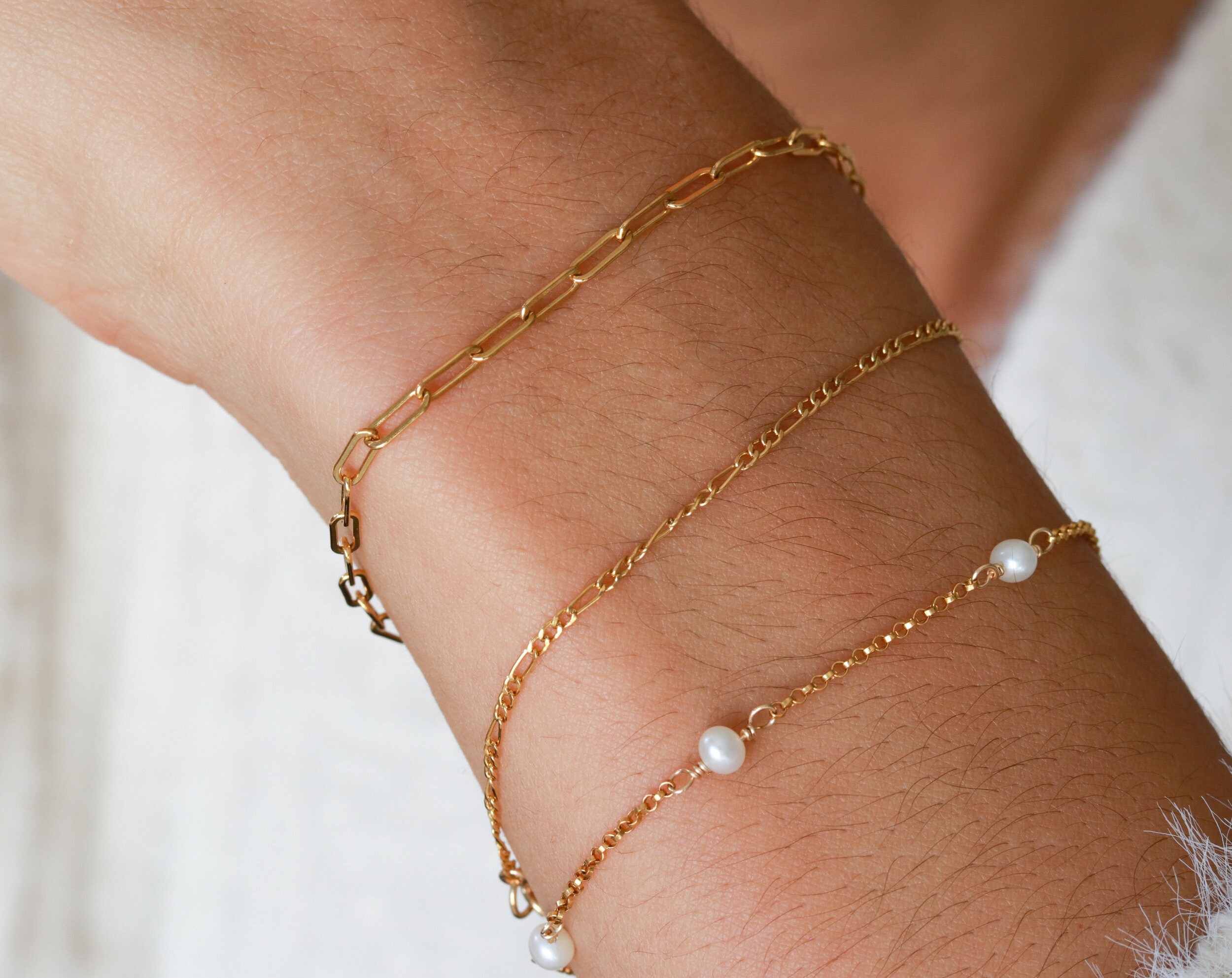 Minimalist Gold Bracelet Chain Bracelet Natural Pearl Etsy