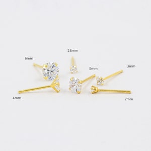 Pendientes minimalistas, plata maciza, pendientes pequeños, tachuelas delicadas, tachuelas de oro, tachuelas de diamantes, tachuelas de 3-7 mm, circonio imagen 3