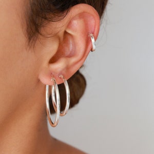 Big silver hoops, sterling silver, huggies earrings, women jewelry, simple earrings, chunky hoops, s925 hoops, silver jewelry, huge earrings