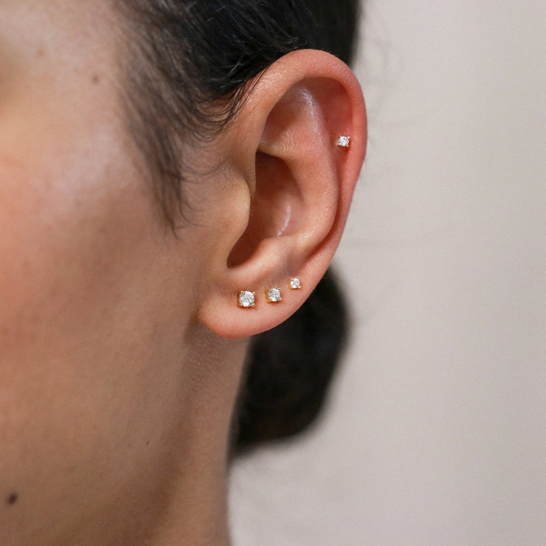 Minimalist studs, dainty earrings, simple earrings, sterling silver, tiny studs, small earrings, gold studs, everyday earring, 2mm 2.5mm 3mm image 3