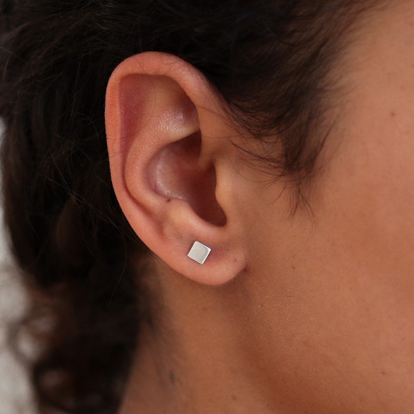 Pulgas cuadradas, pendientes de plata maciza, fichas minimalistas, fichas geométricas, fichas individuales, tachuelas, regalo mujer