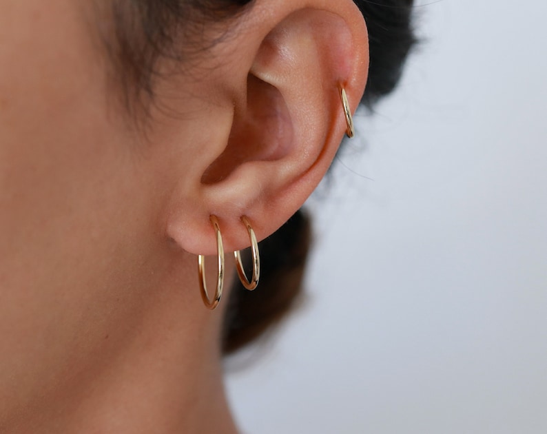 Gold hoops, tiny earrings, 14k gold filled, thin earrings, mini hoops, gold earrings, simple hoops, gold huggies, slim hoops, gold jewelry image 1