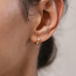 Huggies hoops, one stone hoops, gold earrings, sterling silver, minimalist hoops, simple hoops, dainty hoops, everyday jewelry, custom