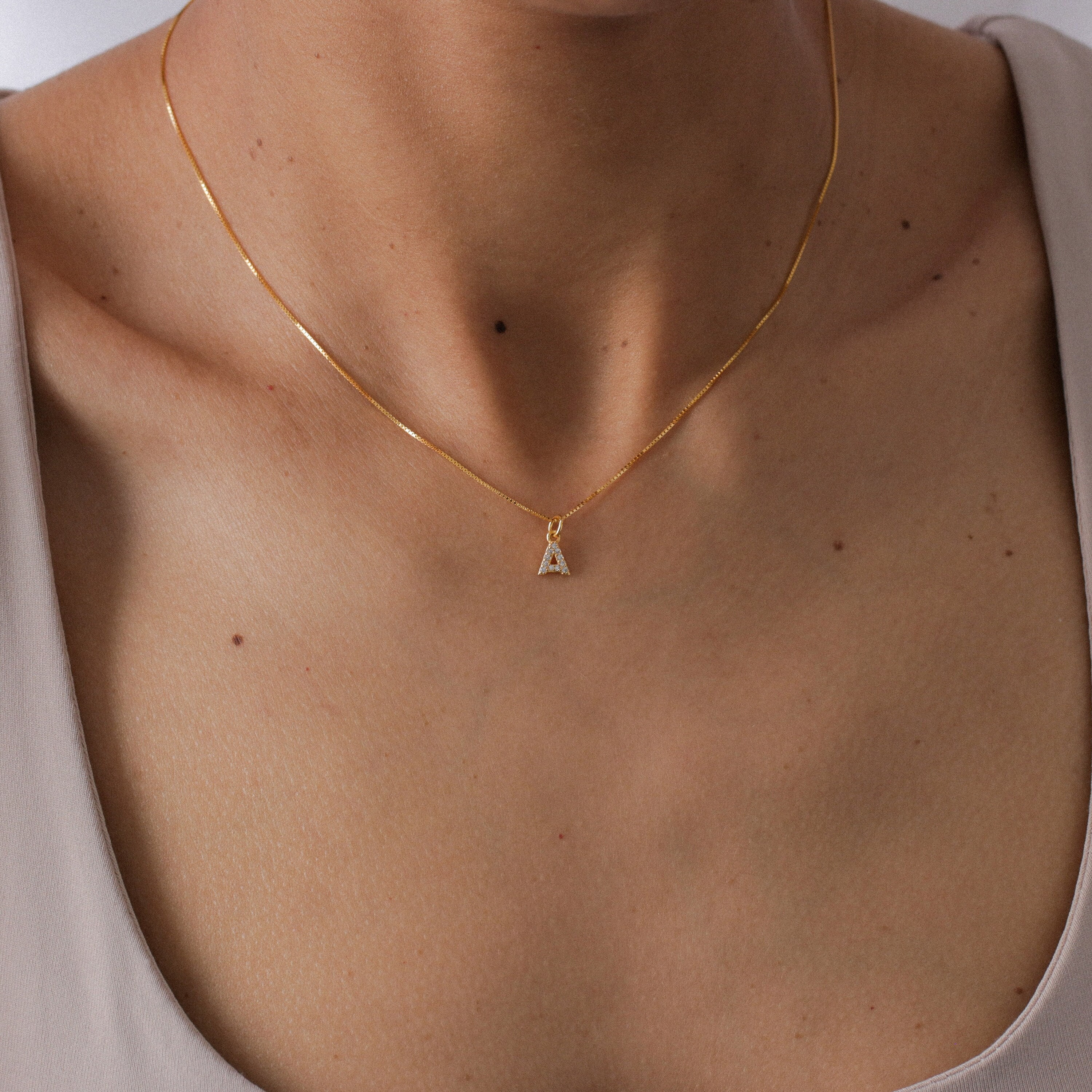 Collana Girocollo A Strati Con Iniziale, Placcata Oro 14K, Donna, Catena Con Ciondolo Esagonale - 2