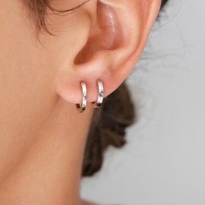 Silver huggie earrings, sterling silver, tiny hoops, minimalist jewelry, boho earrings, silver hoops, silver jewelry, thick earrings