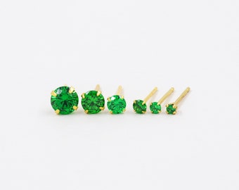 Emerald earrings, dainty earrings, gold studs, silver earrings, sterling silver, everyday earrings, simple earrings, studs earrings